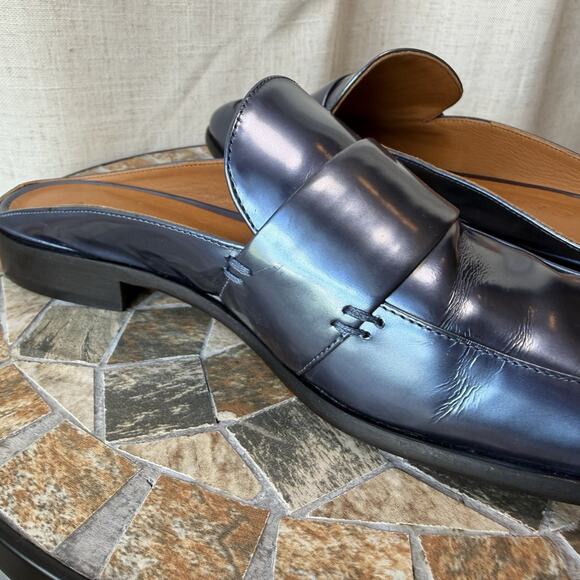 M.Gemi Women’s Leather Slide Loafers Navy Blue Size 37 / US 6.5–7 Made in Italy - Picture 10 of 13